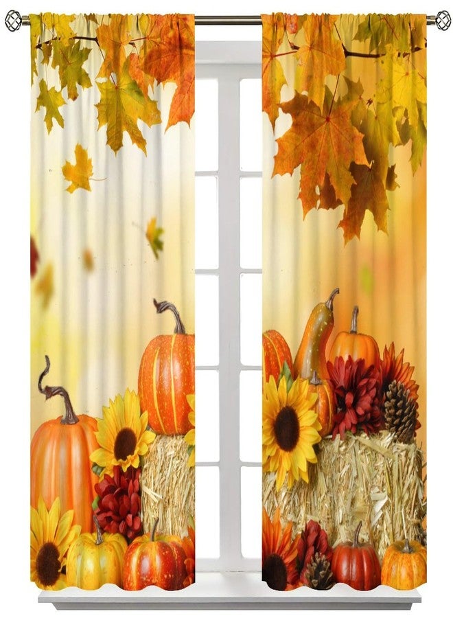 SENRUEGT Rustic Autumn Pumpkins Curtains,Sunflowers Fall Thanksgiving Harvest Farmhouse Romantic Fall Bedroom Living Room Kitchen Window Drapes 42x45 Inch - Image 3